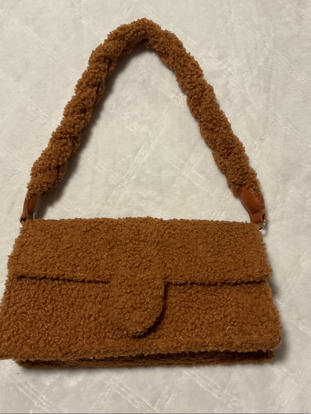Plush Teddy Shoulder Bag in Caramel